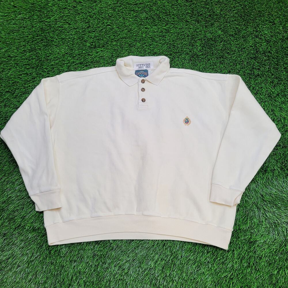 Vintage 90s Jantzen Sweater XL 26x25 Ivory Crest Ribbed